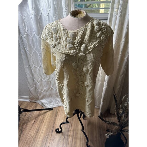 Vtg Shenanigans Womens M Cream Knit Sweater crochet textured design Coquette - Picture 1 of 16